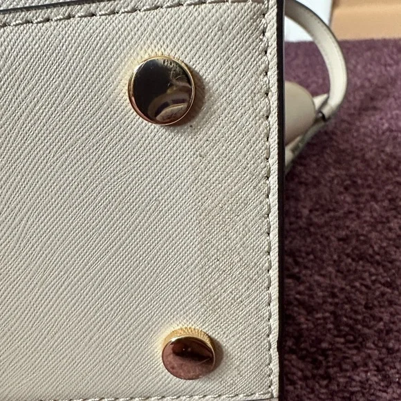 Michael Kors Carmen Small Saffiano Leather Belted Satchel Light Sand Beige - Picture 10 of 17